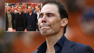 Rafael Nadal bursts into tears during French Open tennis farewell speech as three legends of the sport join him on court