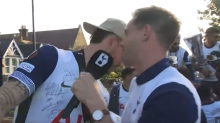 James Maddison nearly FALLS OFF Tottenham open-top bus as ‘CEO of the afterparty’ pays classy tribute to Son Heung-min