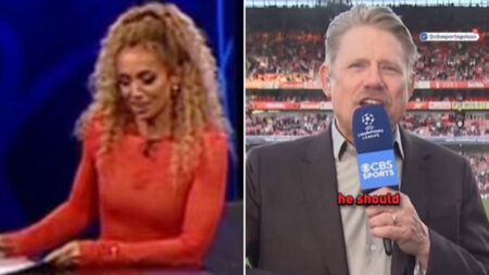 ‘Omg so cringe’ say fans as Man Utd legend Peter Schmeichel and Kate Abdo involved in awkward blunder live on CBS Sports