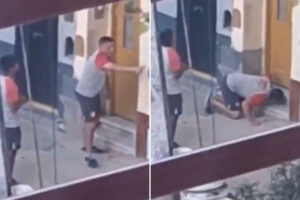 Diego Maradona’s former club forced to ask neighbours to give them their ball back as fans look on at comical scenes