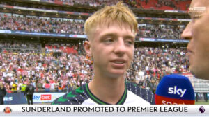 Sky Sports forced to apologise as Sunderland star swears on live TV after last touch for club earns them promotion