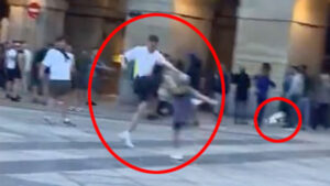 Man Utd and Tottenham fans blast football at each other as tempers flare ahead of Europa League final