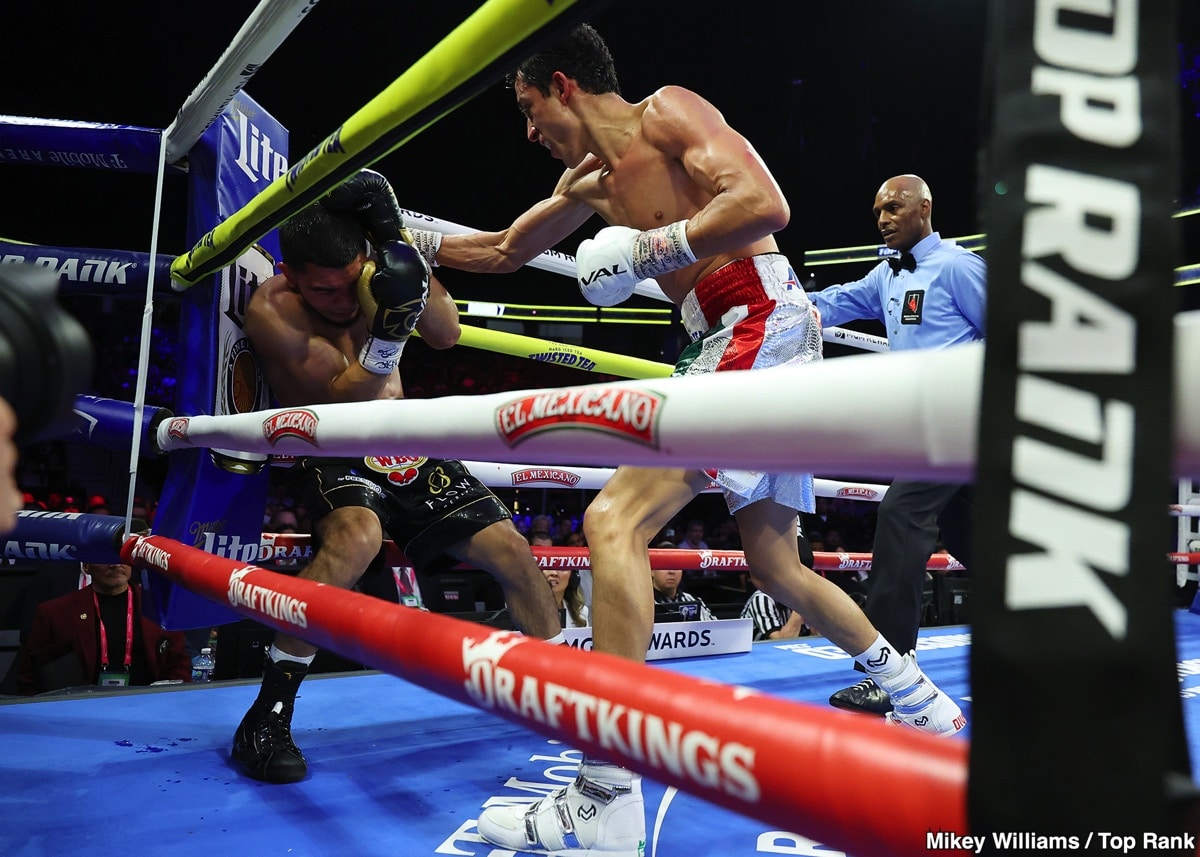 Image: Boxing Results: Rafael Espinoza's Relentless Onslaught: Volume Overwhelms Edward Vazquez in WBO Featherweight Title Defense