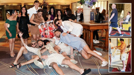 Wrexham stars celebrate in iconic Vegas casino and ‘hijack’ luggage cart after Hollywood owners splash £500k on party