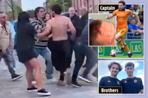 Watch topless Championship ace in vicious ‘street brawl’ after ‘pub row’ spills into street