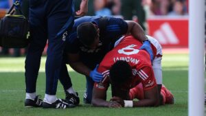 Nottingham Forest star Taiwo Awoniyi has emergency surgery on abdominal injury after smashing into post vs Leicester