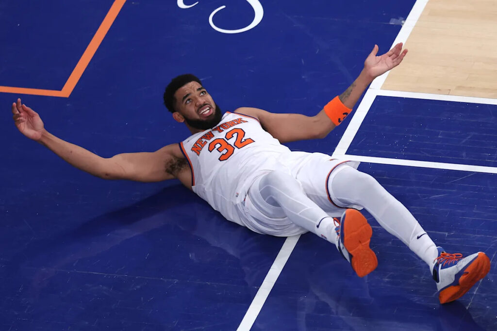 Karl-Anthony Towns injury: Knicks star to be evaluated before Game 5 after banging knees with Aaron Nesmith