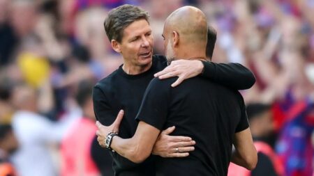 Bold Oliver Glasner reveals eleven-word football lesson he gave Pep Guardiola on pitch after FA Cup final