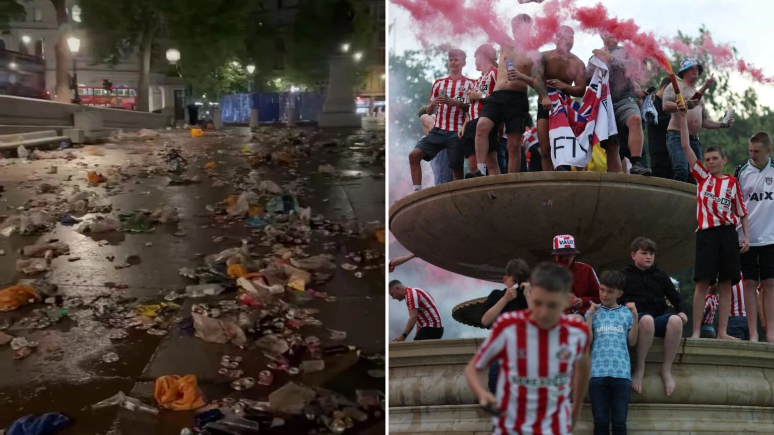 ‘Absolutely disgusting’ – Sunderland fans blasted after footage of how Trafalgar Square was left following party emerges