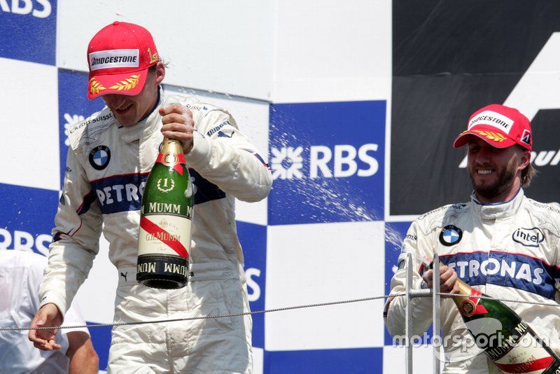 Kubica and Heidfeld celebrate their Montreal 1-2 for BMW