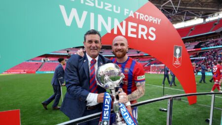 Former Premier League star who was rushed to hospital after having two strokes wins triumphant Wembley final