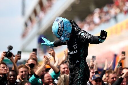 Russell wins under safety car as McLaren duo collide