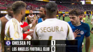 Chelsea star Pedro Neto has to be pulled away from LAFC rival as tempers flare at half-time of Club World Cup clash