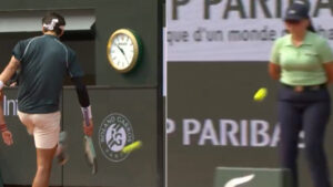 Shocking moment tennis star Musetti BOOTS ball at female line judge’s chest sparking fan fury at French Open
