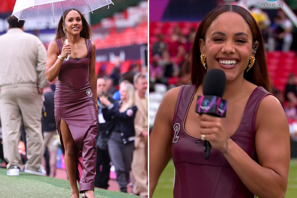 Alex Scott stuns in bold outfit at Soccer Aid but fans spot surprising detail on her dress