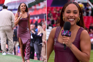 Alex Scott stuns in bold outfit at Soccer Aid but fans spot surprising detail on her dress