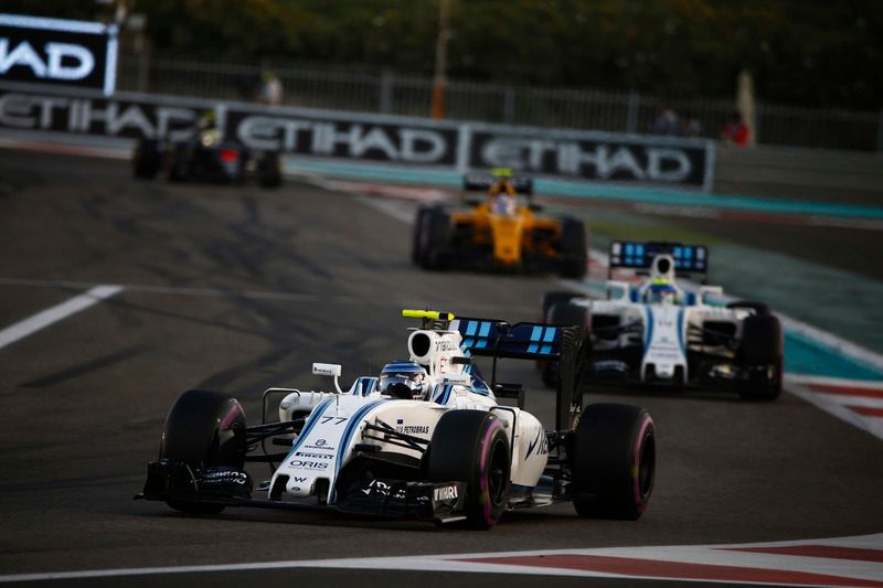 Valtteri Bottas, Williams FW38, leads Felipe Massa, Williams FW38