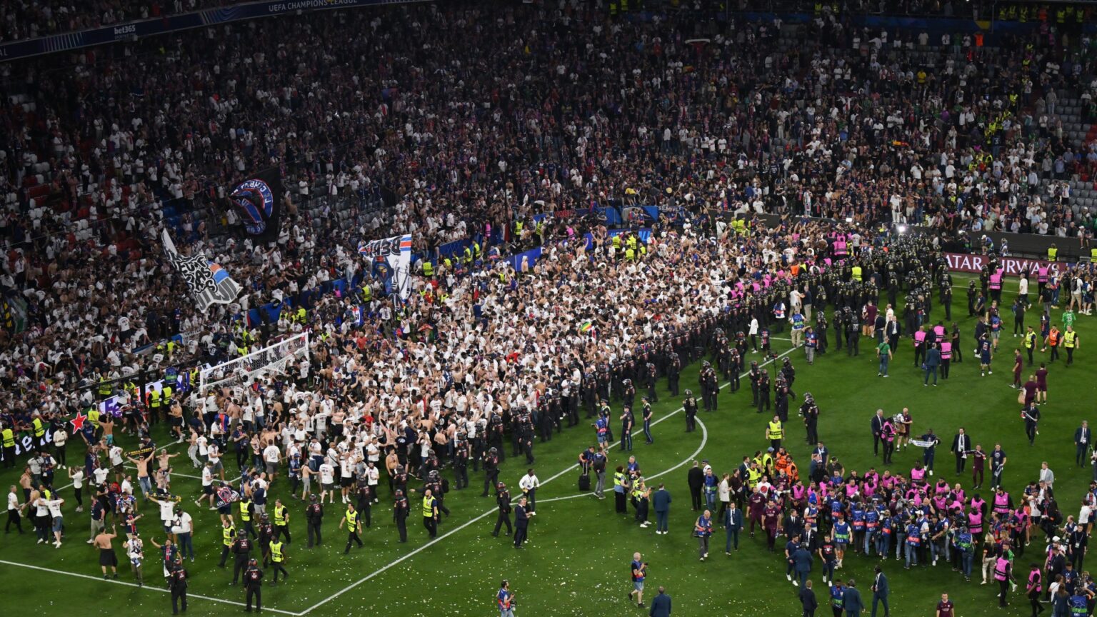 Thousands of PSG fans invade pitch and tear down goals after stunning Champions League final win over Inter Milan