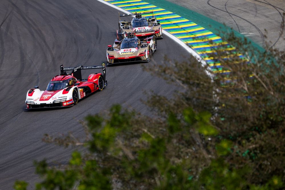 #5 Porsche Penske Motorsport Porsche 963: Julien Andlauer, Michael Christensen, #12 Cadillac Hertz Team Jota Cadillac V-Series.R: Alex Lynn, Norman Nato, Will Stevens, #38 Cadillac Hertz Team Jota Cadillac V-Series.R: Earl Bamber, Sebastien Bourdais, Jenson Button