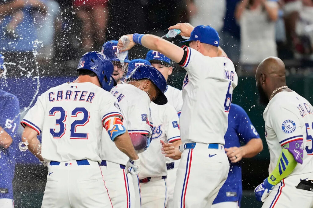 Rangers 2B Marcus Semien delivers walk-off single after taking 95 mph fastball to helmet