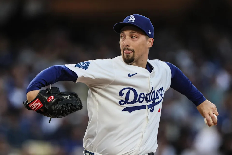 Dodgers pitcher Blake Snell throws the ball against the Atlanta Braves at Dodger Stadium on April 2.