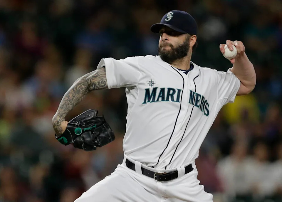 Mariners pitcher Joe Beimel throws against the Colorado Rockies in the ninth inning of a game on Sept. 12, 2015.