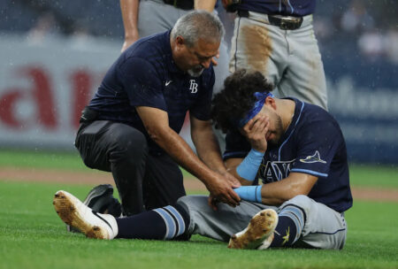 Rays All-Star first baseman Jonathan Aranda exits game after collision with Yankees’ Giancarlo Stanton
