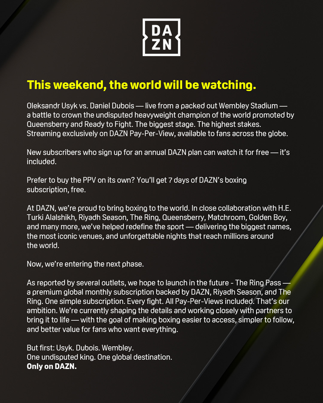 Image: DAZN Rolls Out 'The Ring Pass' Before Usyk vs. Dubois