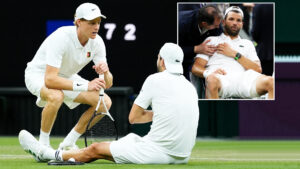 ‘My pec, my pec’ – Dimitrov breaks down after horror Wimbledon injury and forced to retire injured while beating Sinner