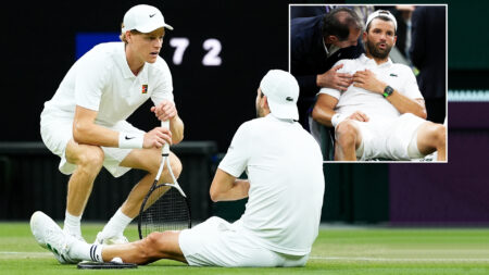 ‘My pec, my pec’ – Dimitrov breaks down after horror Wimbledon injury and forced to retire injured while beating Sinner