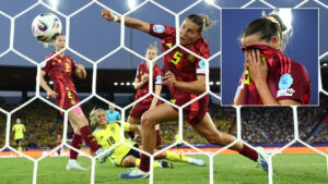 Tearful Carlotta Wamser consoled by team-mates as Germany star is sent off for Luis Suarez-style goal line handball