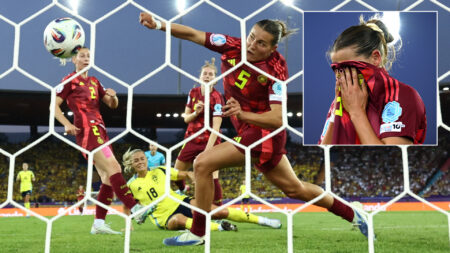 Tearful Carlotta Wamser consoled by team-mates as Germany star is sent off for Luis Suarez-style goal line handball