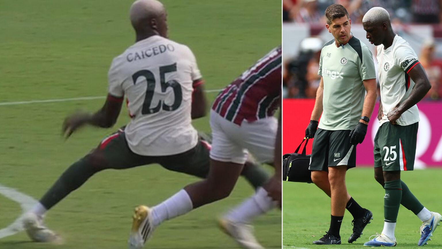 Moises Caicedo hands Chelsea injury scare just days before Club World Cup final after he limps off vs Fluminense