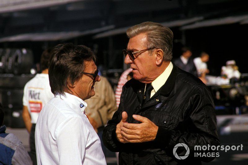 Bernie Ecclestone, Brabham Team Owner talks with Jean-Marie Balestre, President of FISA