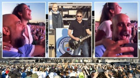 Pep Guardiola and stunning daughter Maria belt out Oasis classic as Man City boss parties with Gallagher family at gig