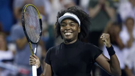 Venus Williams, 45, confirms engagement to actor partner, 37, as she rolls back years to win first match in TWO YEARS