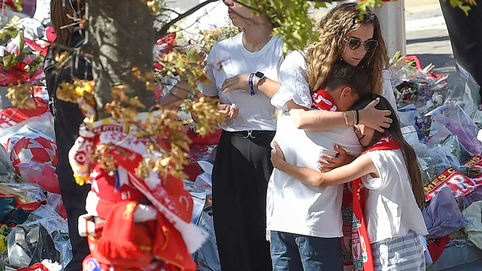 Diogo Jota’s heartbroken wife Rute Cardoso visits Anfield with Liverpool stars to lay flowers and view loving tributes