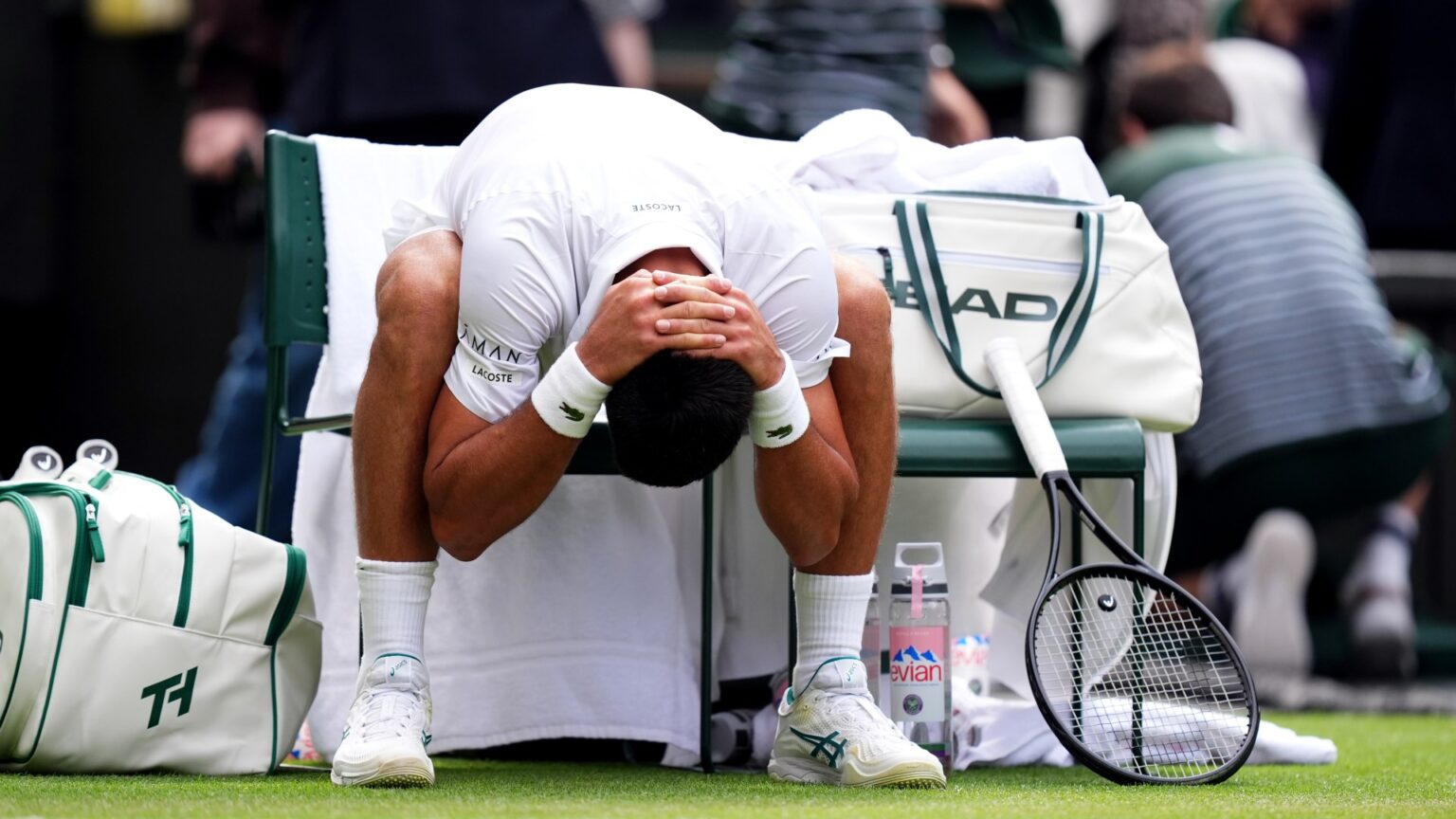 Novak Djokovic appears in agony and gets into worrying position after ‘struggling with breathing’ at Wimbledon