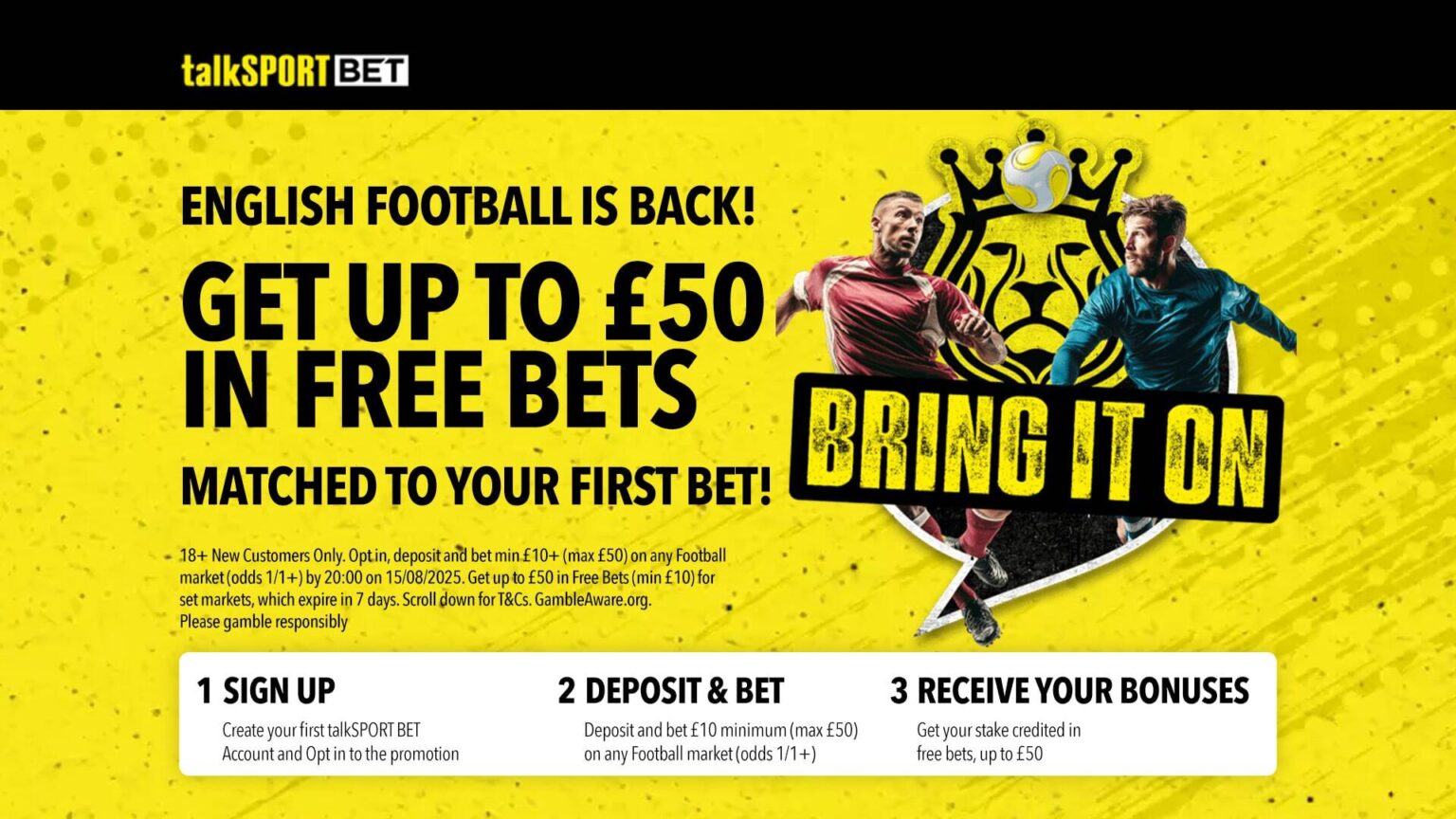 Claim up to £50 in free bets to spend on football with talkSPORT BET