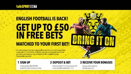 Claim up to £50 in free bets to spend on football with talkSPORT BET