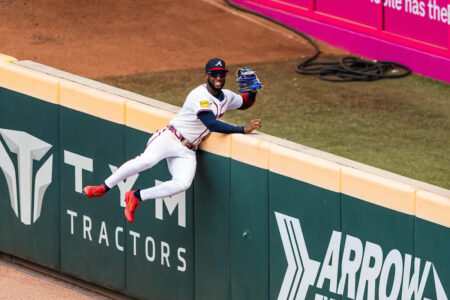 Braves’ Jurickson Profar robs Marlins’ Agustín Ramírez of home run with leaping catch over left-field fence