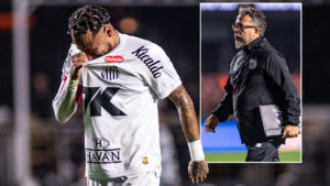 Neymar breaks down in tears on pitch after humiliating Santos defeat which sees manager sacked MINUTES after full-time