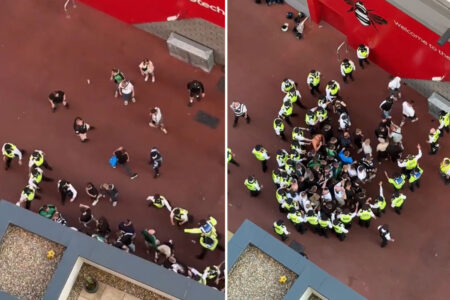 Shocking moment fans clash with police at Brentford’s final pre-season friendly with German giants