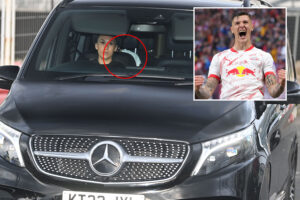 Benjamin Sesko touches down in private jet at Manchester Airport before being whisked away to seal £74m Man Utd transfer