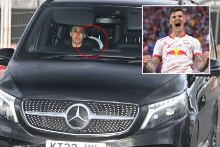 Benjamin Sesko touches down in private jet at Manchester Airport before being whisked away to seal £74m Man Utd transfer