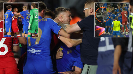 Ex-Man Utd star Ashley Young at centre of 16-man brawl after controversial Ipswich penalty with fan FLOORED in chaos