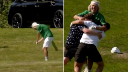 Premier League cult hero sinks incredible hole-in-one and bundles pals in celebration
