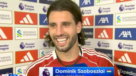 ‘Trent who?’ joke fans as Dominik Szoboszlai aims cheeky dig at ex-Liverpool pal Alexander-Arnold after Arsenal screamer