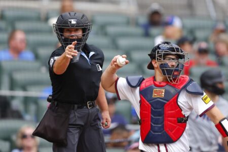 Jen Pawol praised for work behind plate after breaking MLB umpire gender barrier