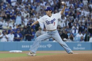 V of BTS gets his Dodgers fanboy on with Shohei Ohtani while throwing a strike of his own